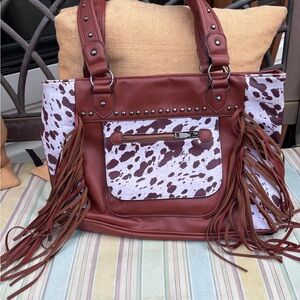Stylish Brown and White Fringe Tote Bag